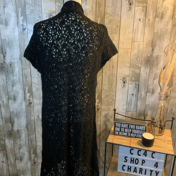 Coldwater Creek Black Crochet Open-Front Cardigan. Size L - Picture 4 of 5